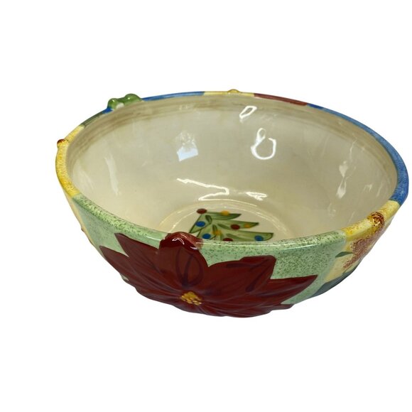 Corsica Hand-Painted Holiday Serving Bowl With Christmas Tree & Festive Design - Picture 5 of 9